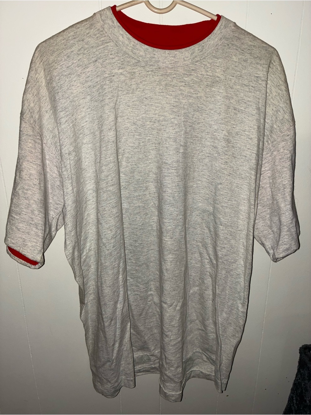 VTG 80s Belton Single Stitch Double Collar T Shirt Men’s XL Gray Red USA Blank
